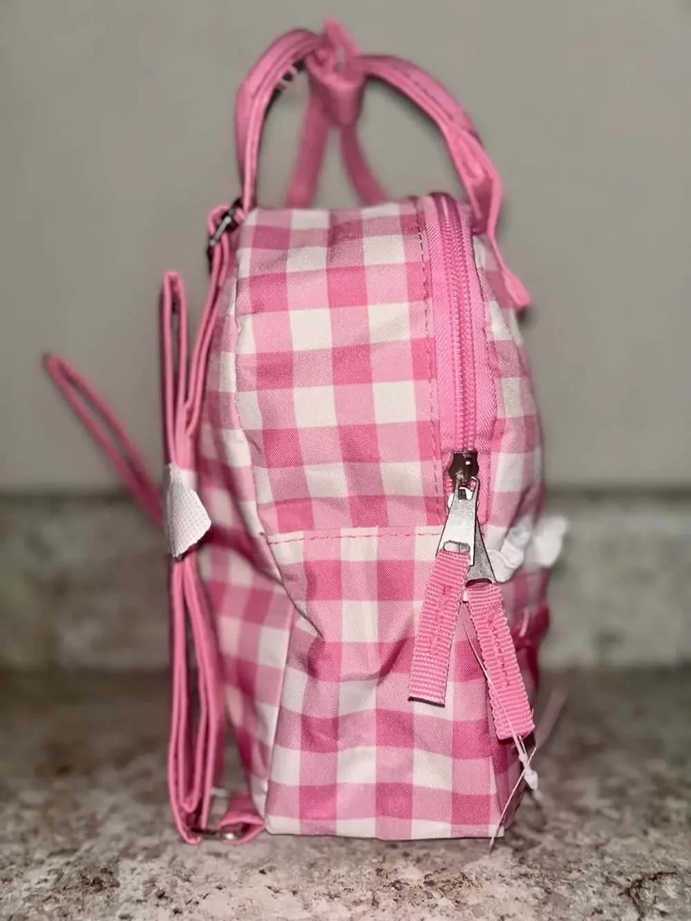 Barbie Pink Gingham Checkered Mini Backpack/lunchbox with Lace Trim and Bow